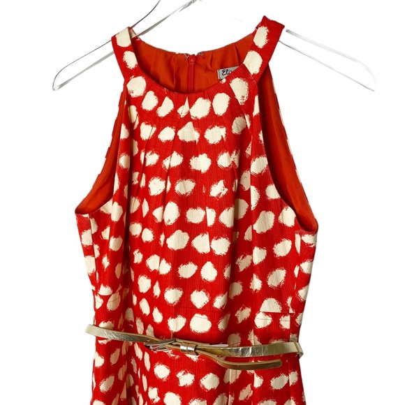 Eliza J Gold Belted Red Polka Dot Halter Pin Up Dress Size 8 - Picture 5 of 11